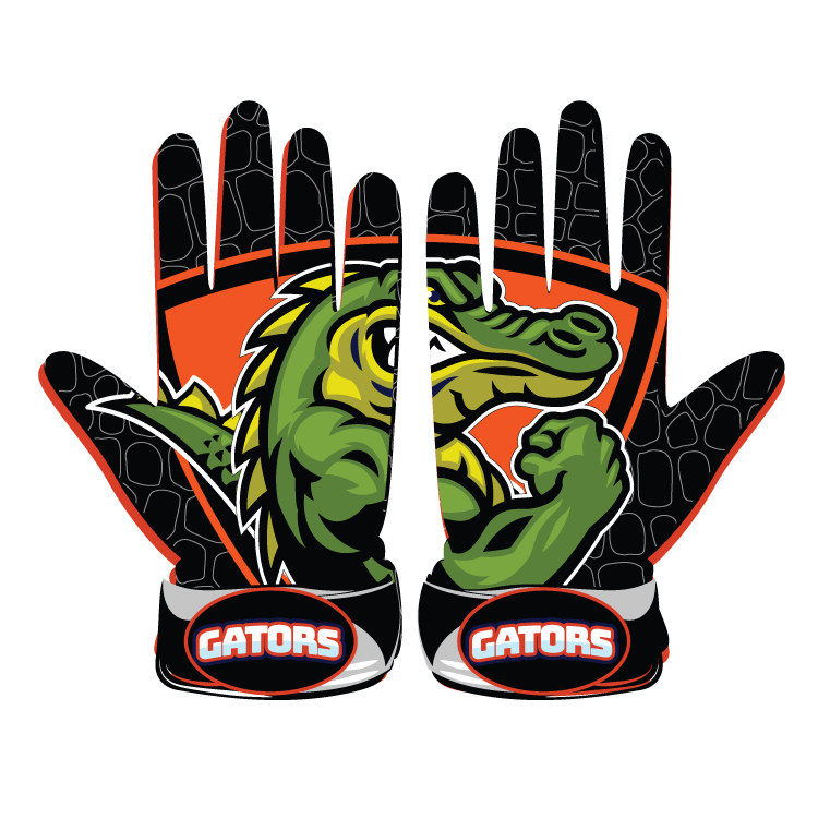 Gator Pond 1.0 Glove with alligator design, leather front, lycra back, neoprene cuff, and shock-absorbent stitching for durable, flexible batting gloves.